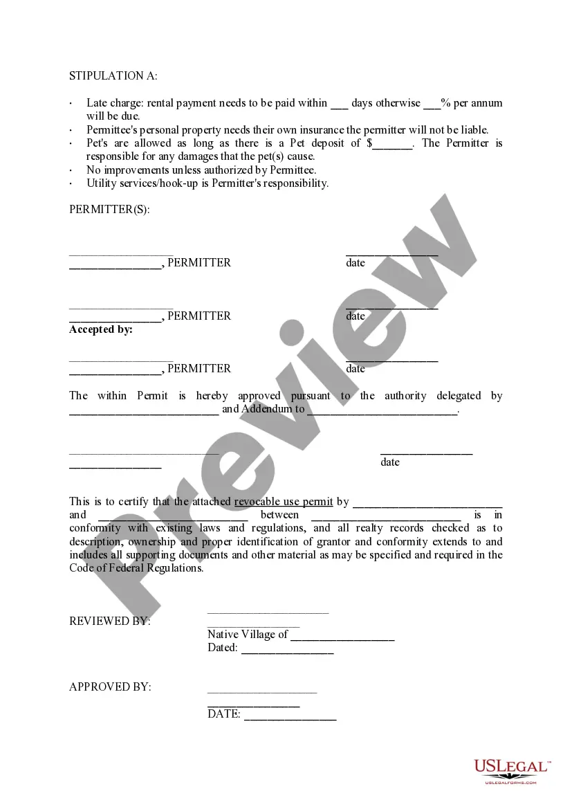 Preview Revocable Use Permit - Department of Interior