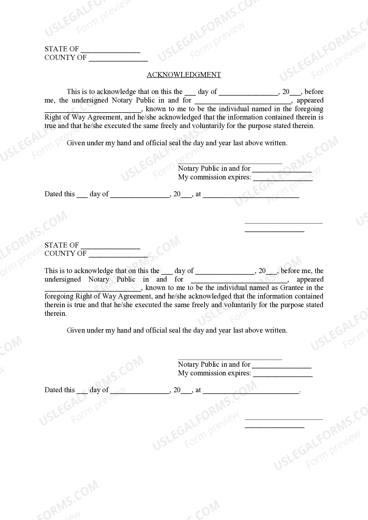 Preview Right of Way Agreement