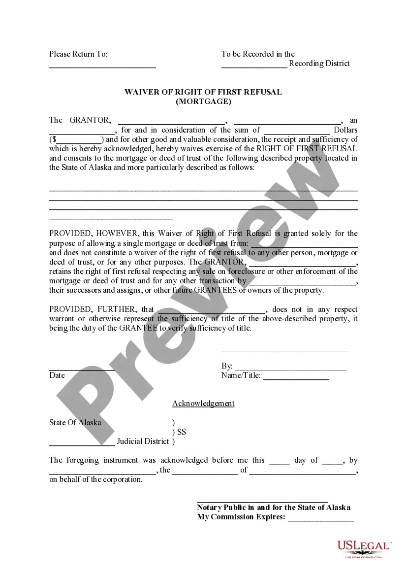 Preview Waiver of Right of First Refusal