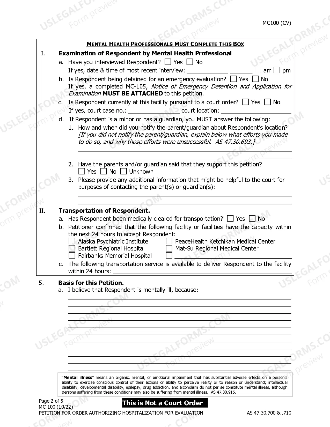 Preview Petition for Initiation of Involuntary Commitment