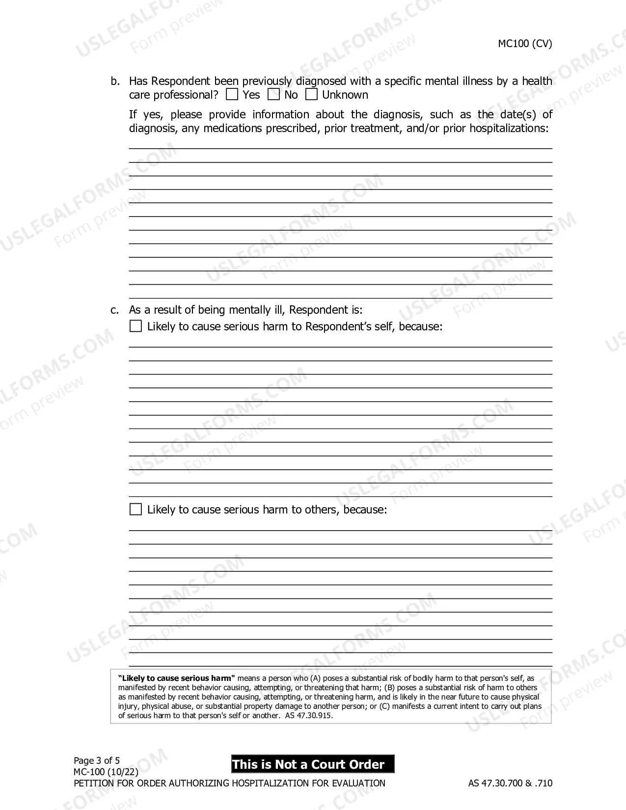 Preview Petition for Initiation of Involuntary Commitment