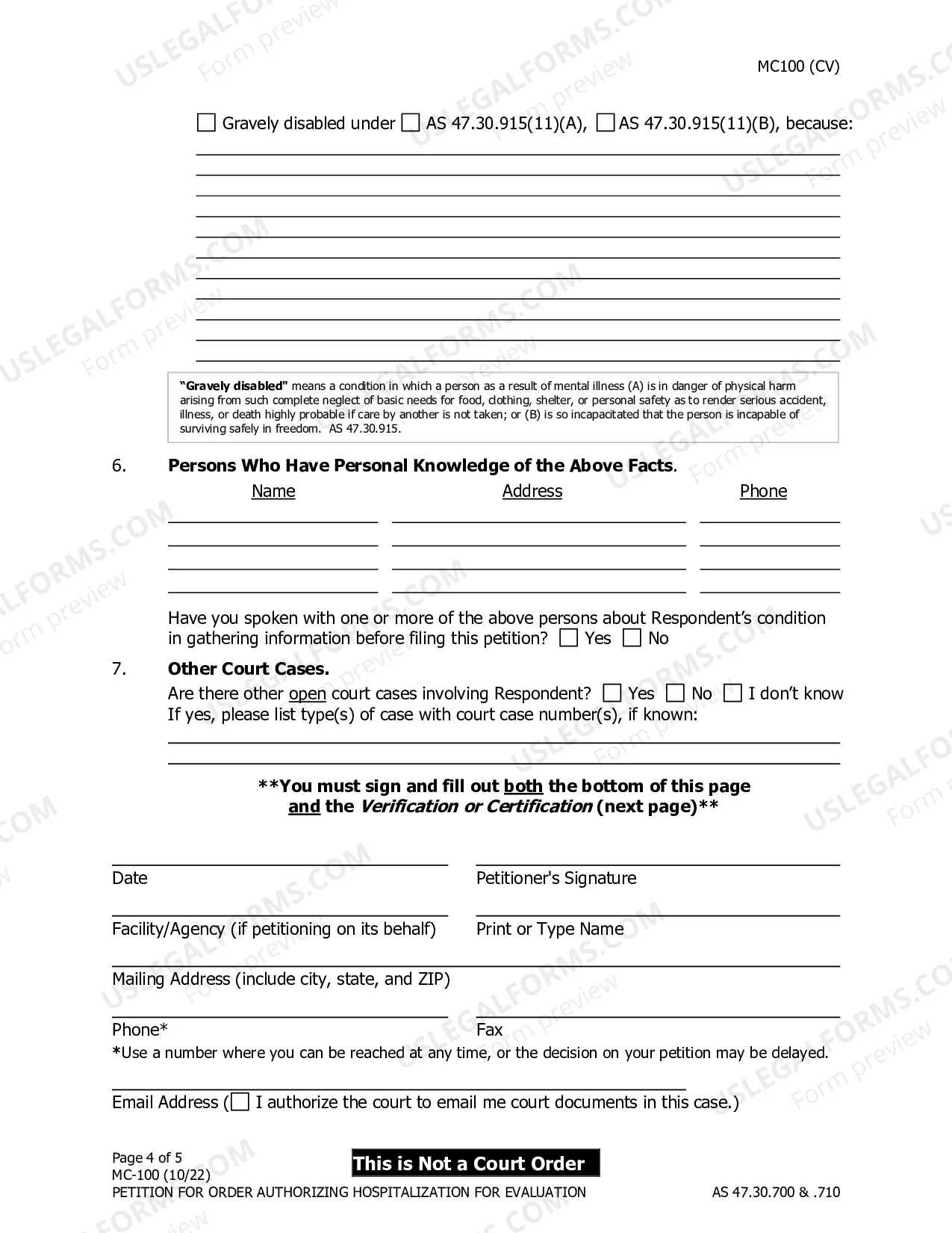 Preview Petition for Initiation of Involuntary Commitment