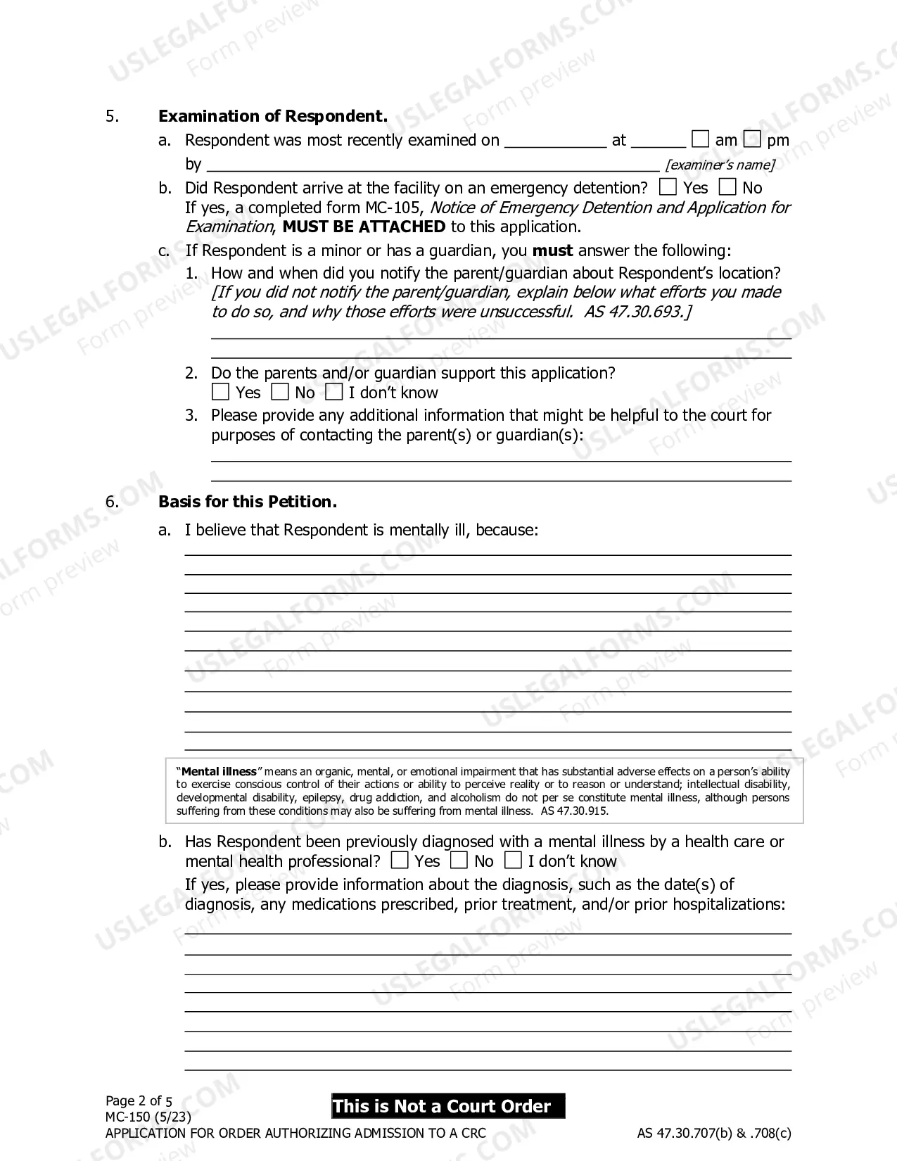 Preview Application for Order Authorizing Admission to a Crisis Residential Center