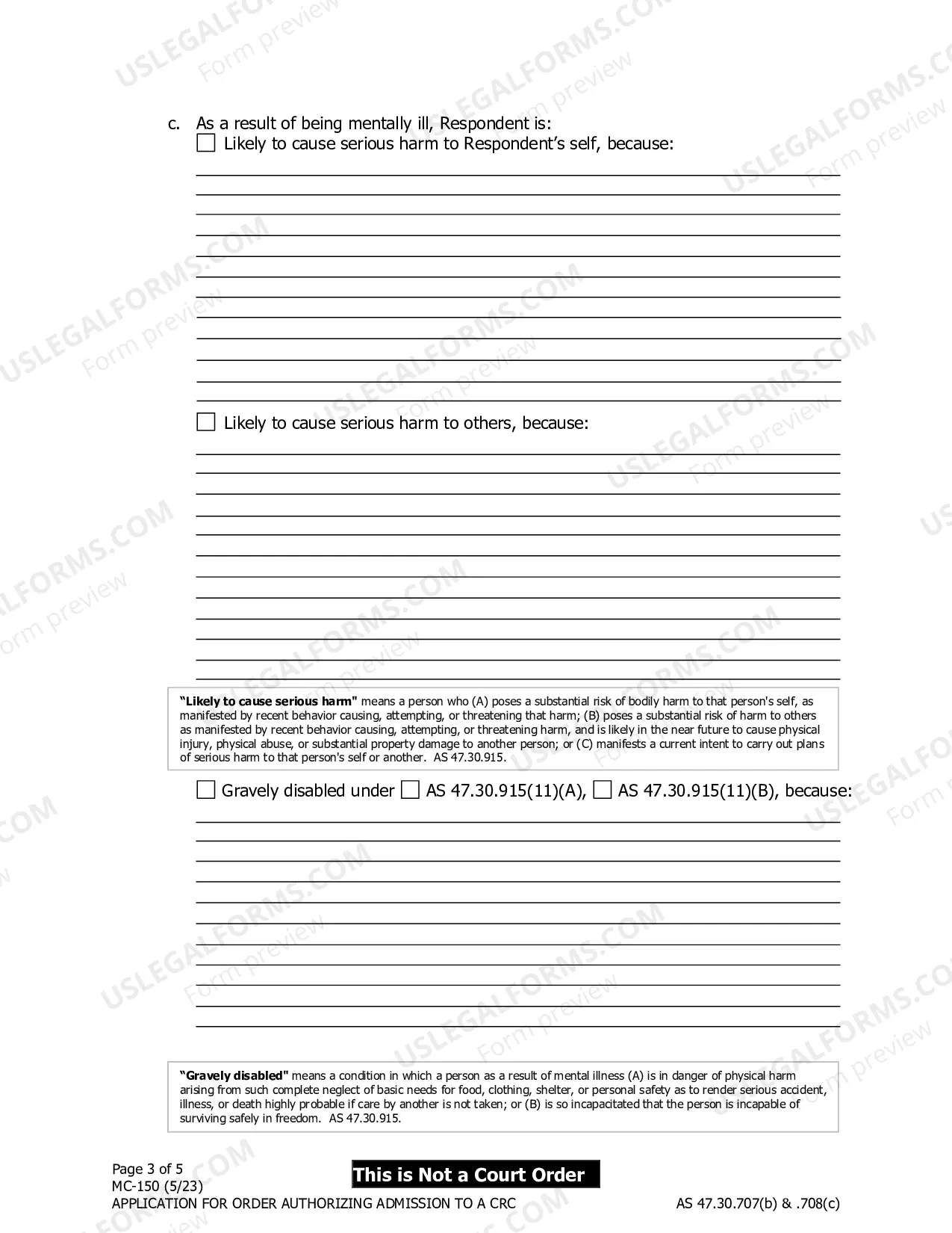 Preview Application for Order Authorizing Admission to a Crisis Residential Center