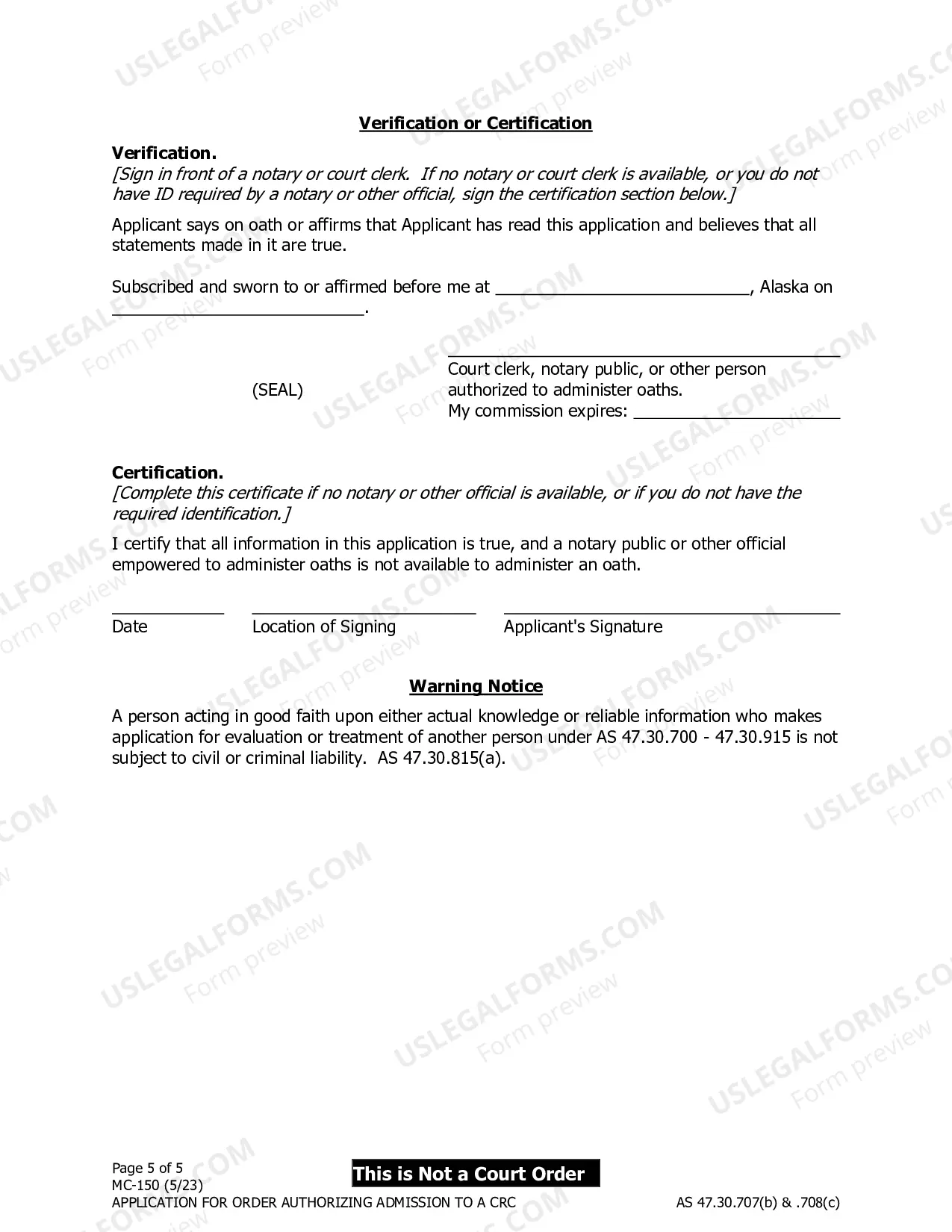 Preview Application for Order Authorizing Admission to a Crisis Residential Center