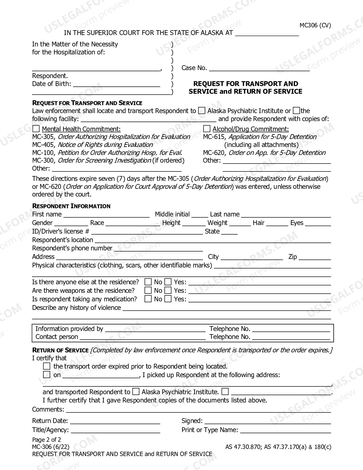 Preview Request for Transport and Service, and Return of Service