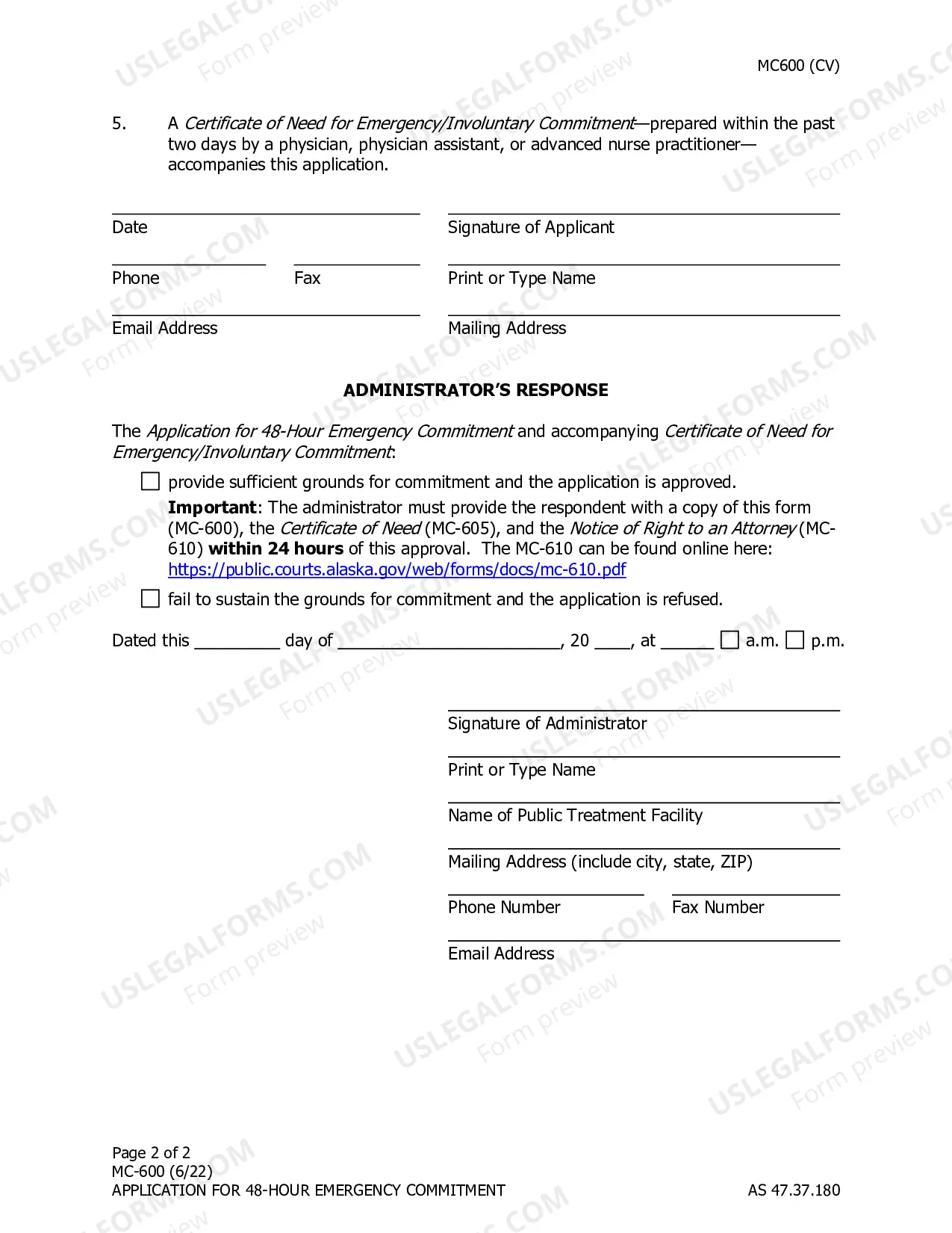 Preview Application for 48 Hour Emergency Commitment