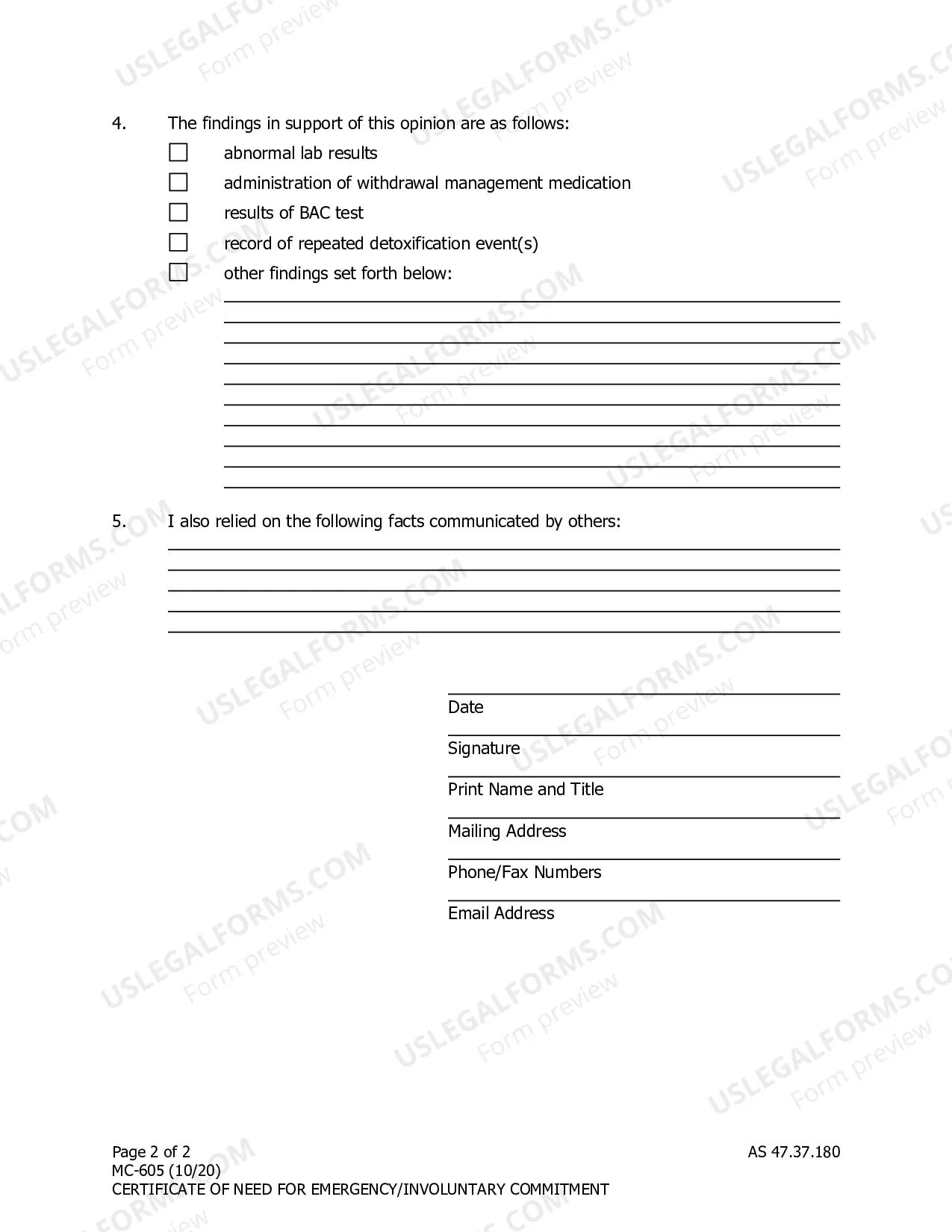 Preview Certificate of Need for Emergency Involuntary Commitment