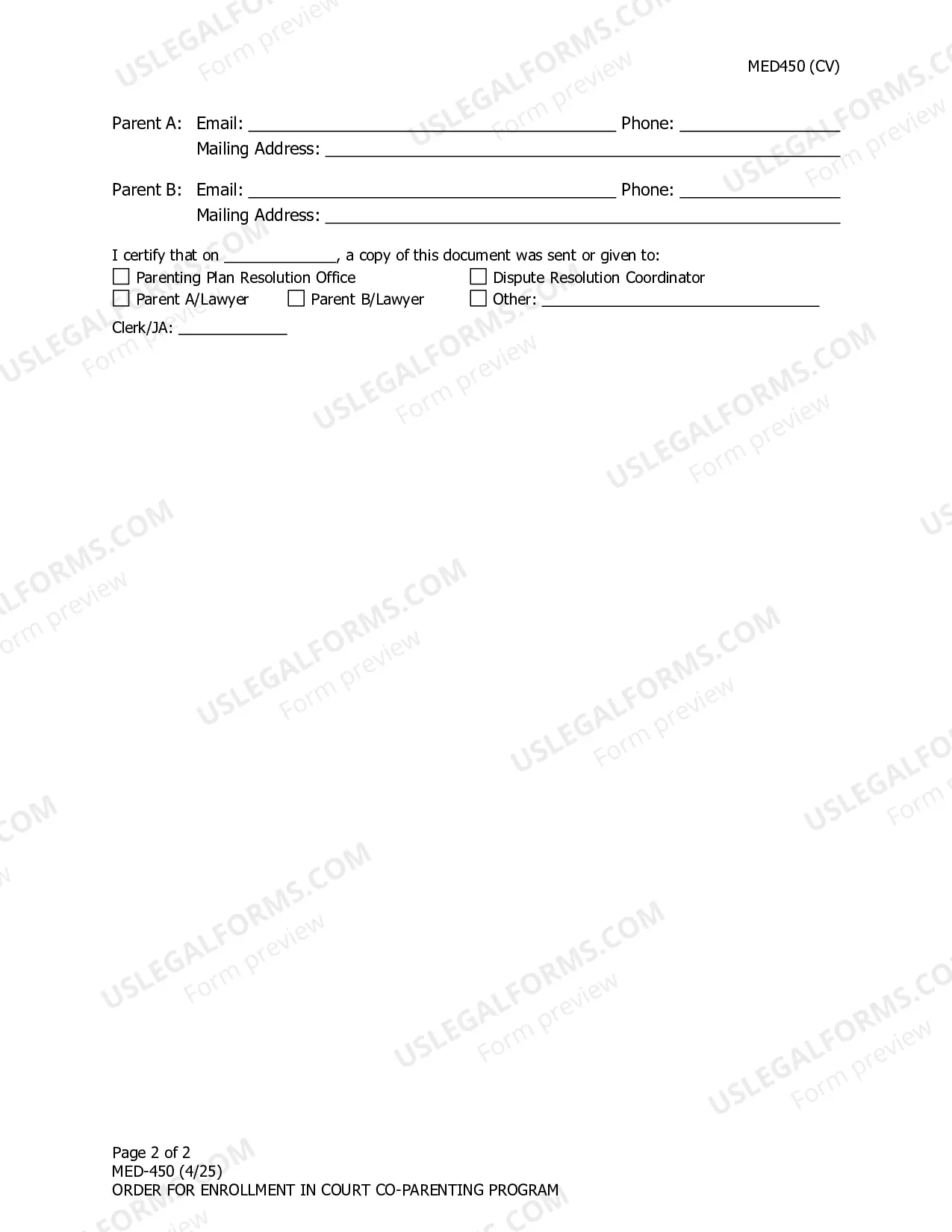 Preview Order for Enrollment in Court Co-Parenting Program