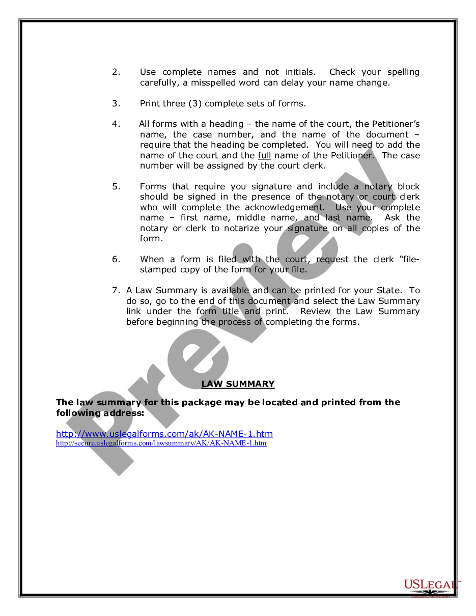 form Name Change Instructions and Forms Package for an Adult preview
