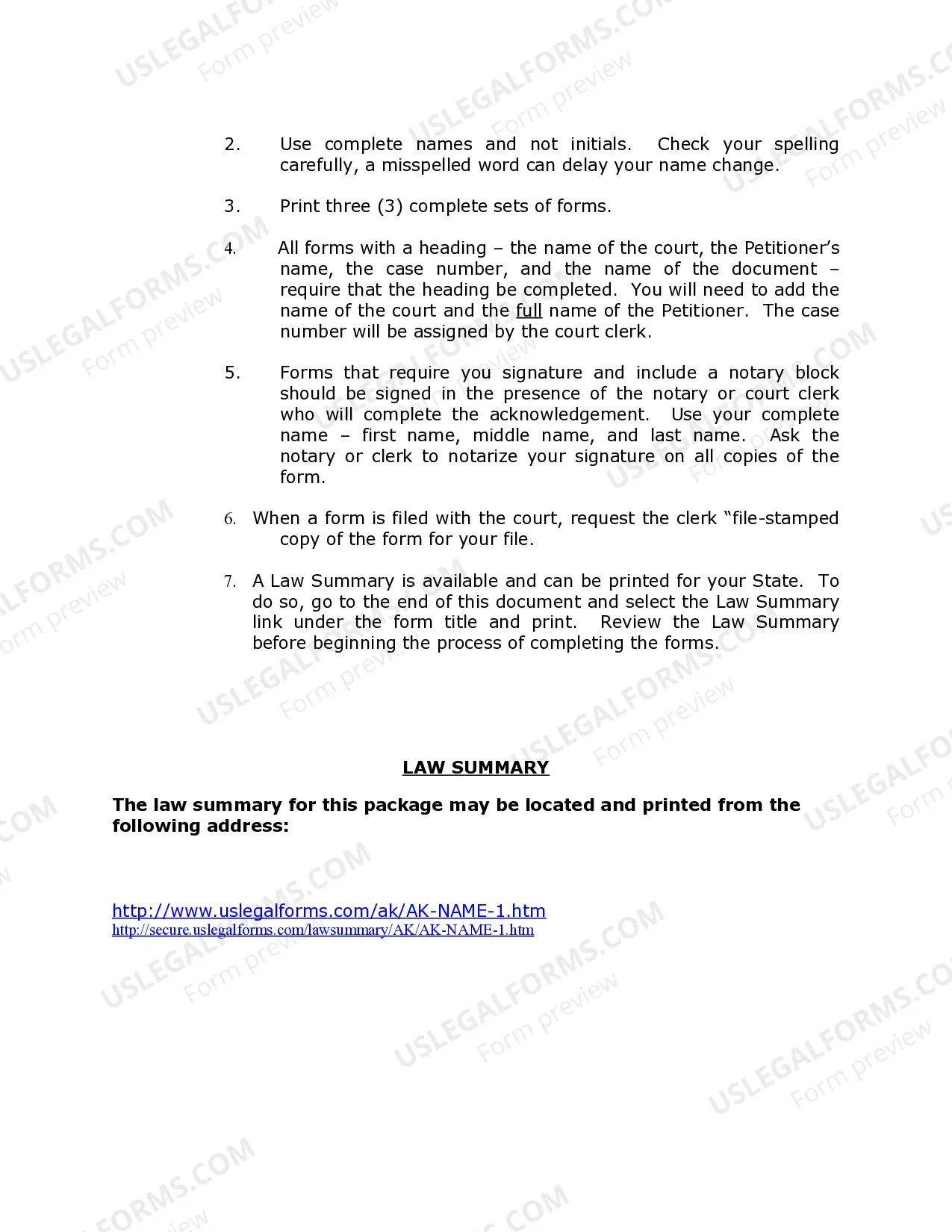 Preview Alaska Name Change Instructions and Forms Package for an Adult