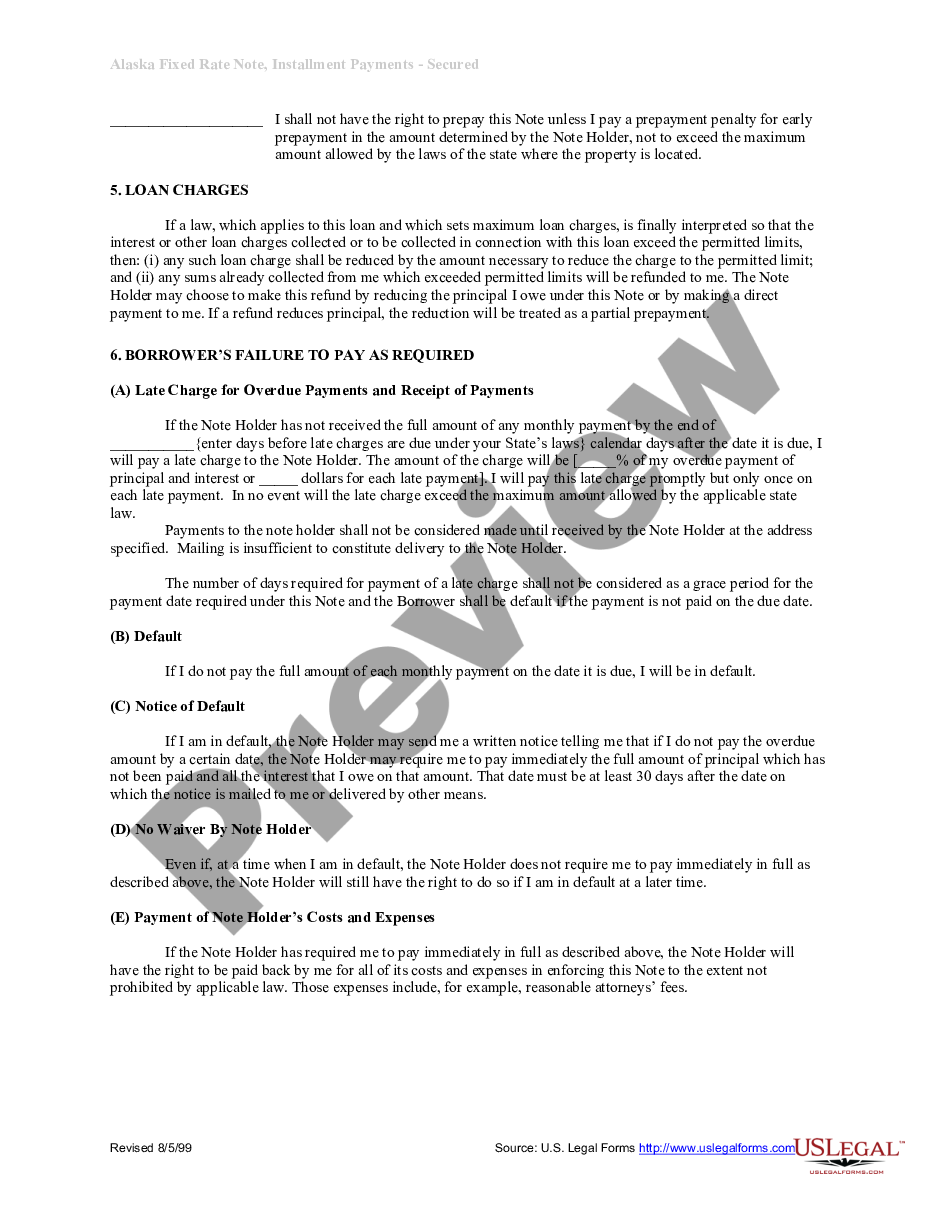 page 1 Alaska Secured Promissory Note preview