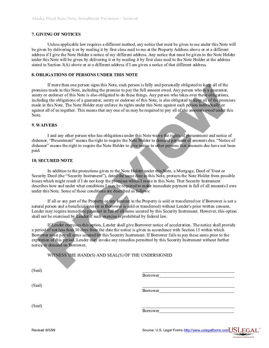 page 2 Alaska Secured Promissory Note preview