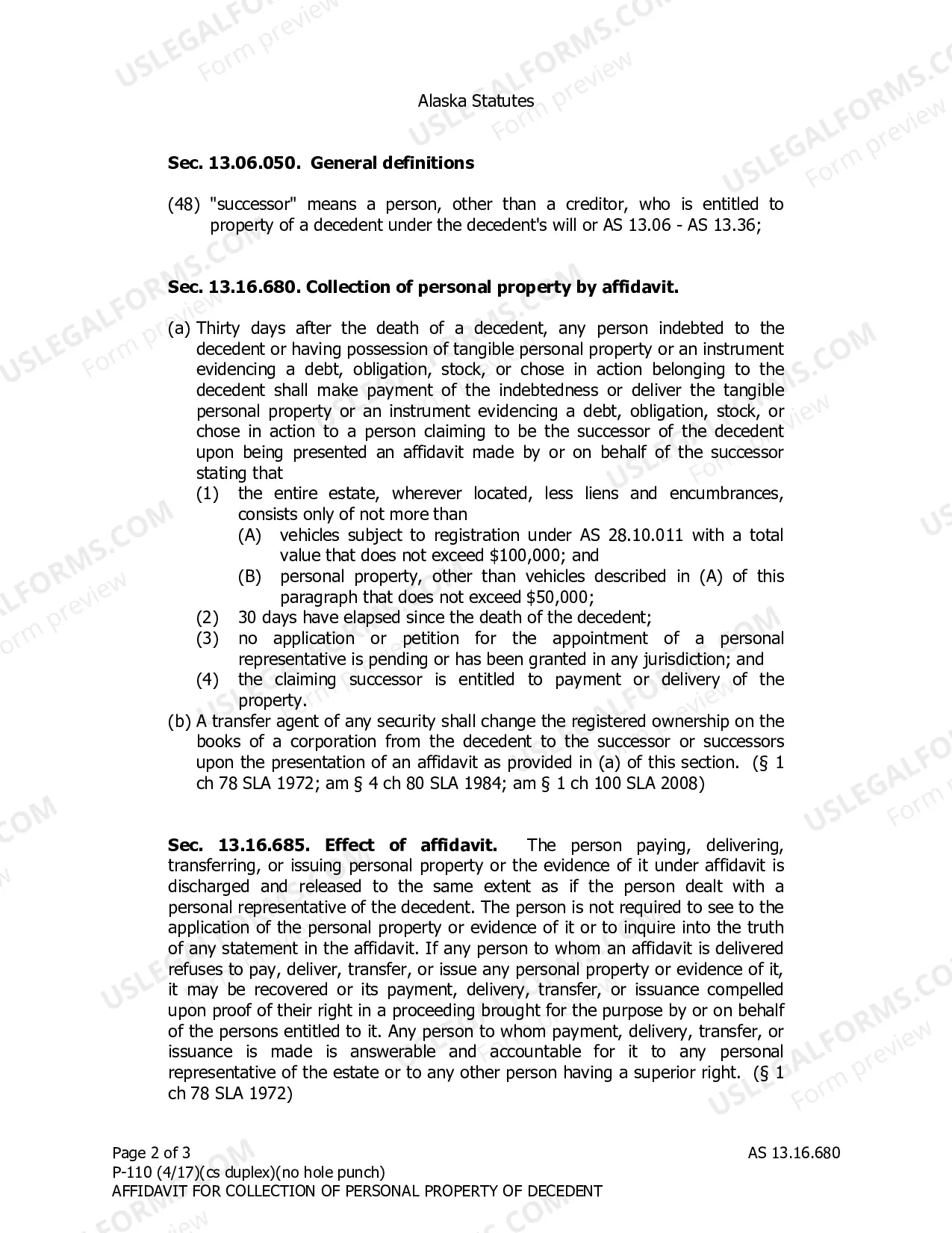 Preview Affidavit for Collection of Personal Property of Decedent (All locations other than Juneau)