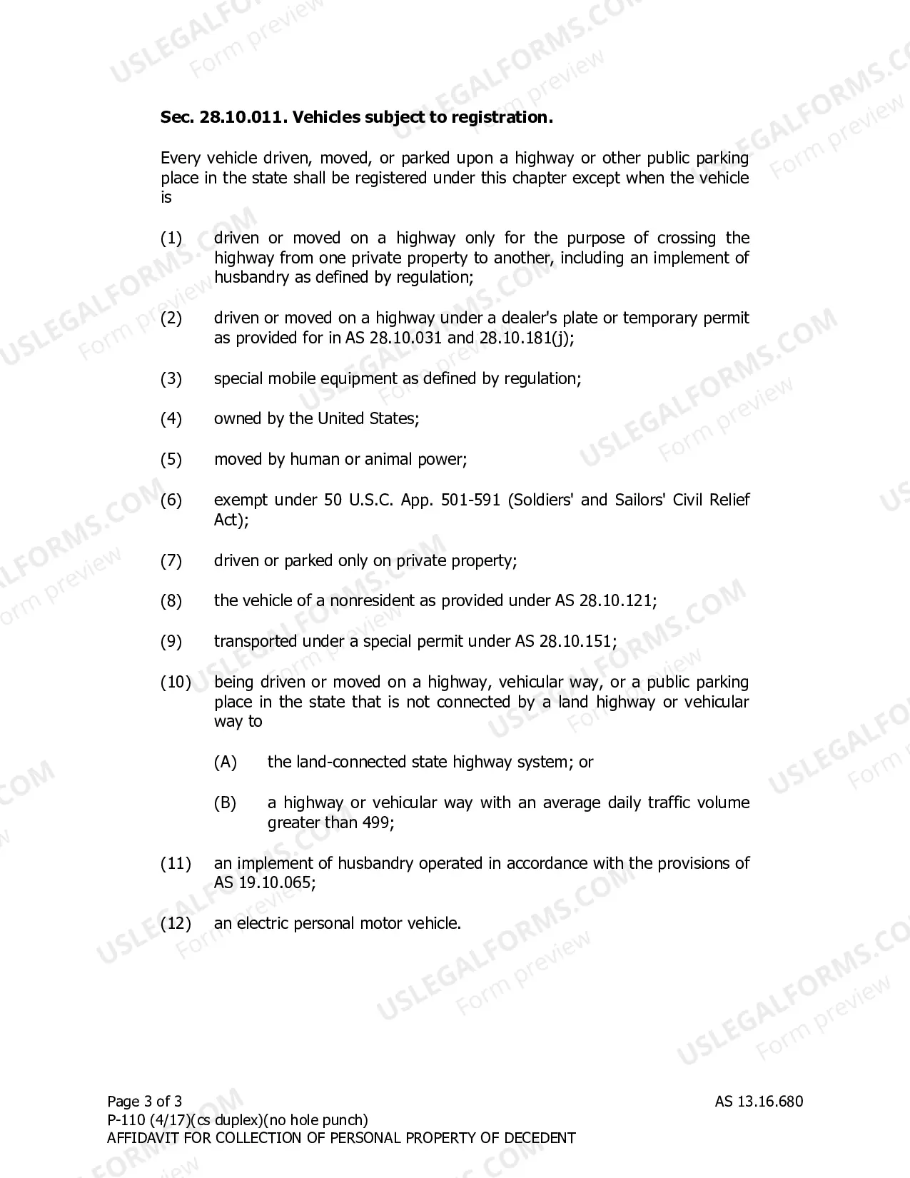 Preview Affidavit for Collection of Personal Property of Decedent (Juneau only)