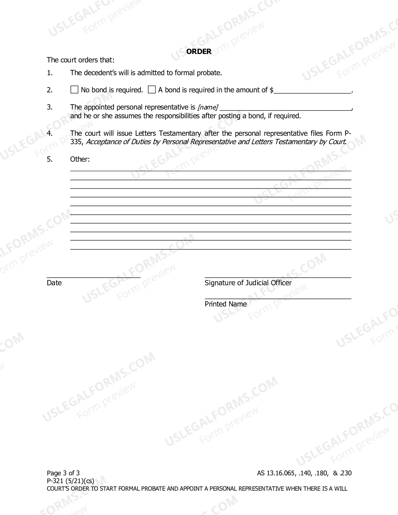 Preview Order Starting Formal Probate and Appointing Personal Representative When There is a Will