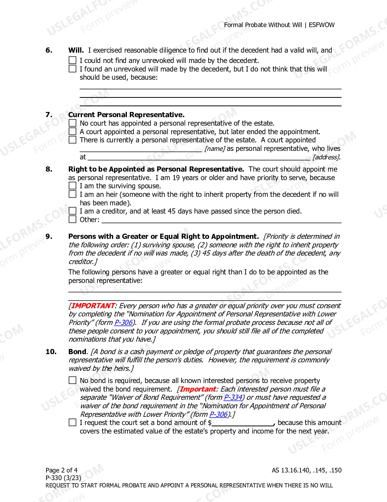 Preview Request to Start Formal Probate and Appoint a Personal Representative When There is no Will