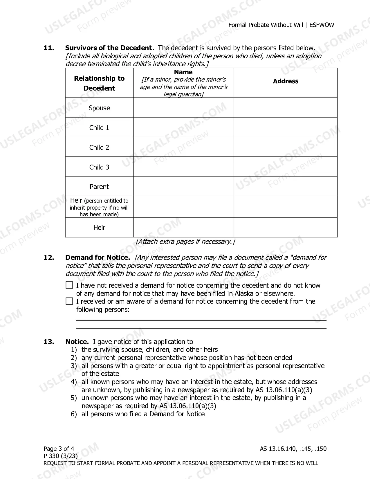 Preview Request to Start Formal Probate and Appoint a Personal Representative When There is no Will