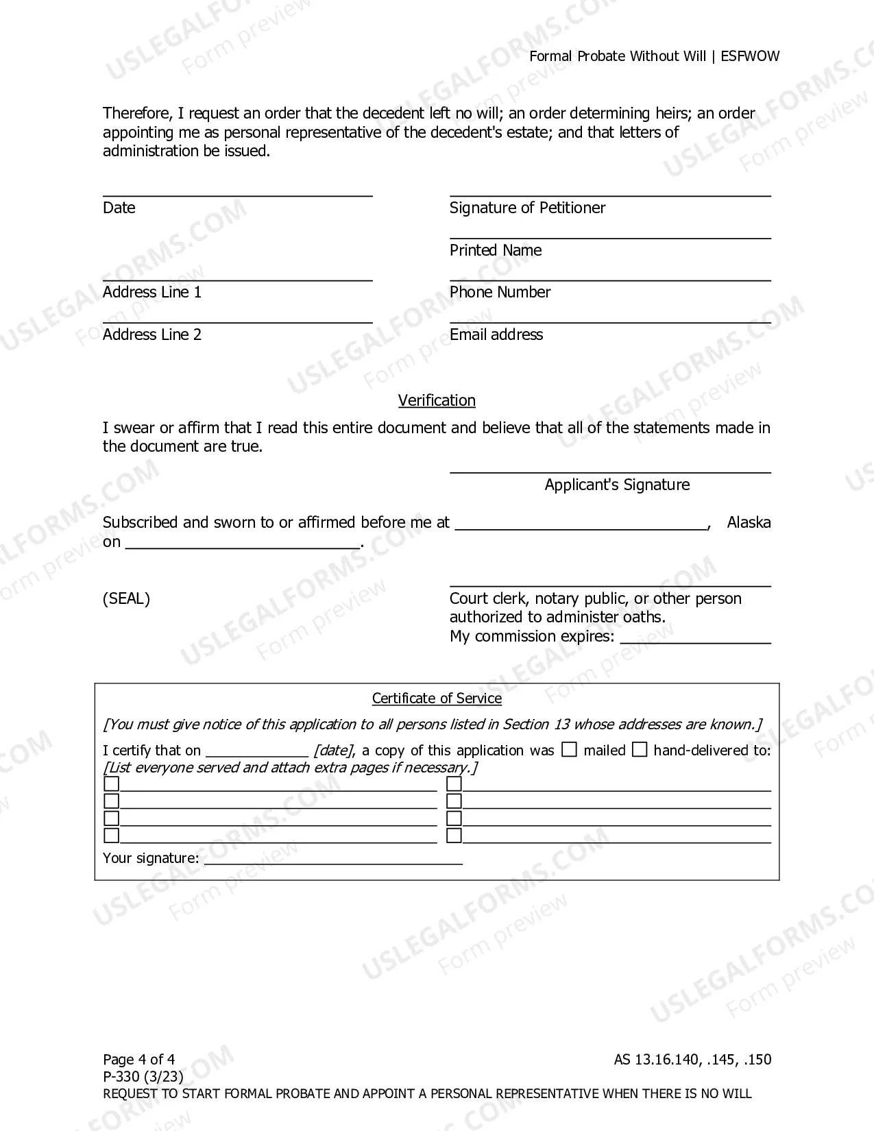 Preview Request to Start Formal Probate and Appoint a Personal Representative When There is no Will
