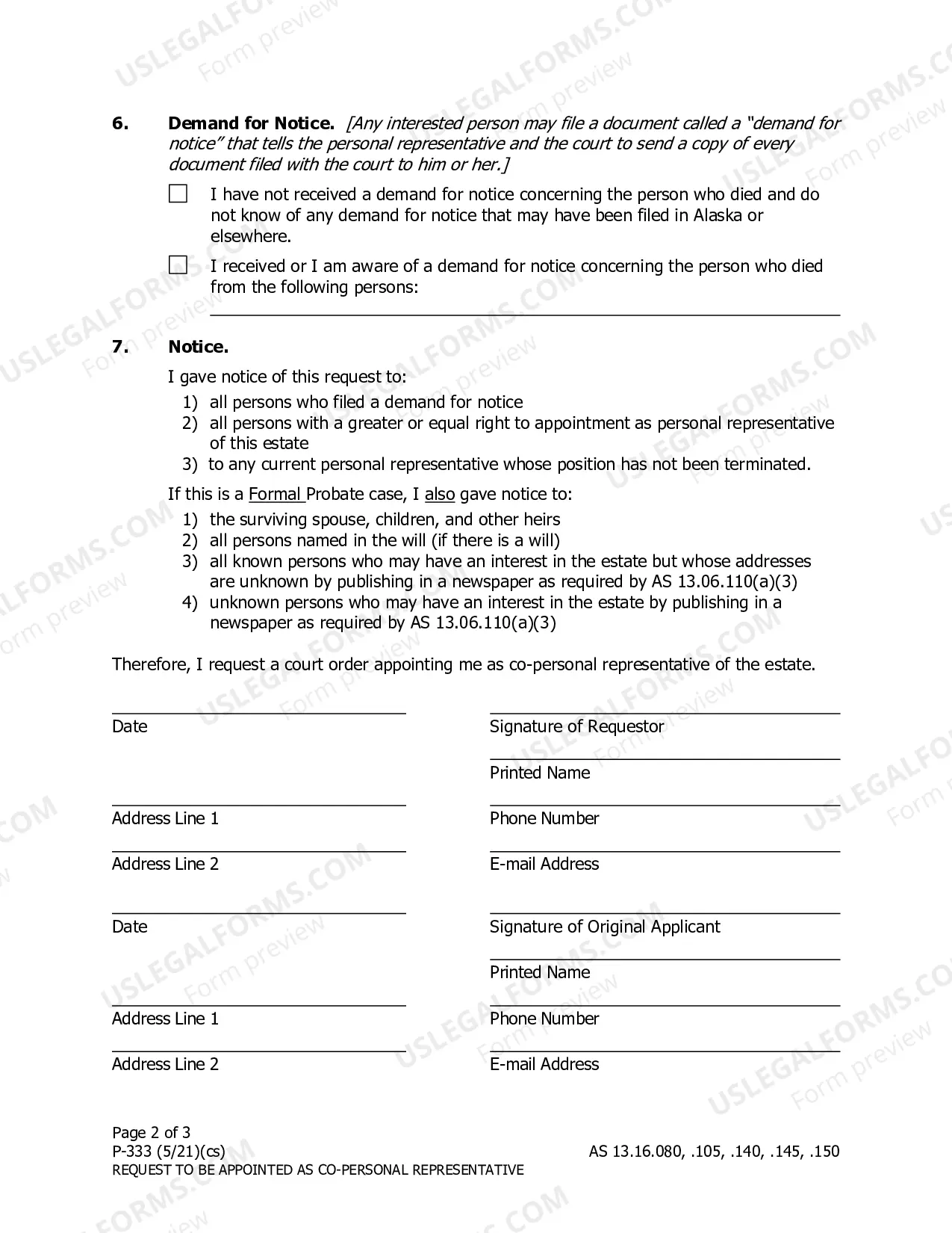 Preview Request to Be Appointed as a Co-Personal Representative