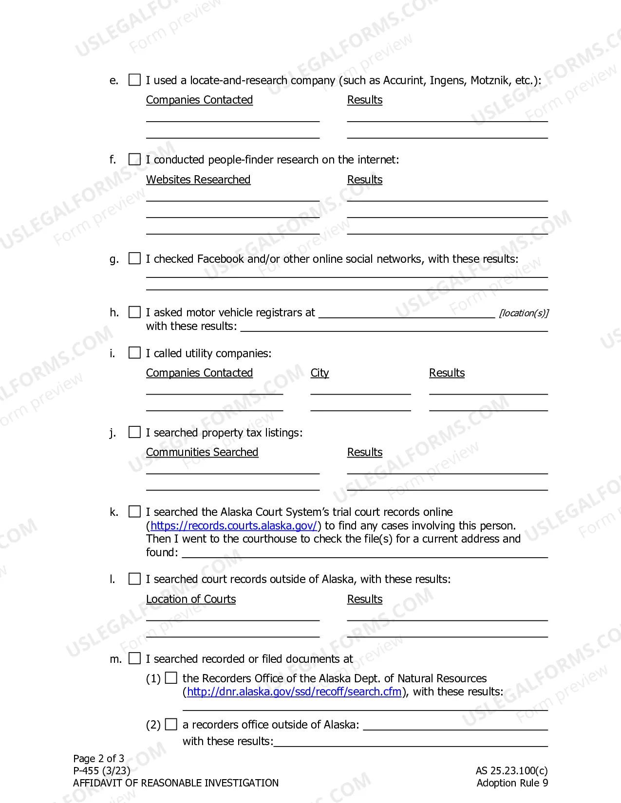 Preview Affidavit of Reasonable Investigation