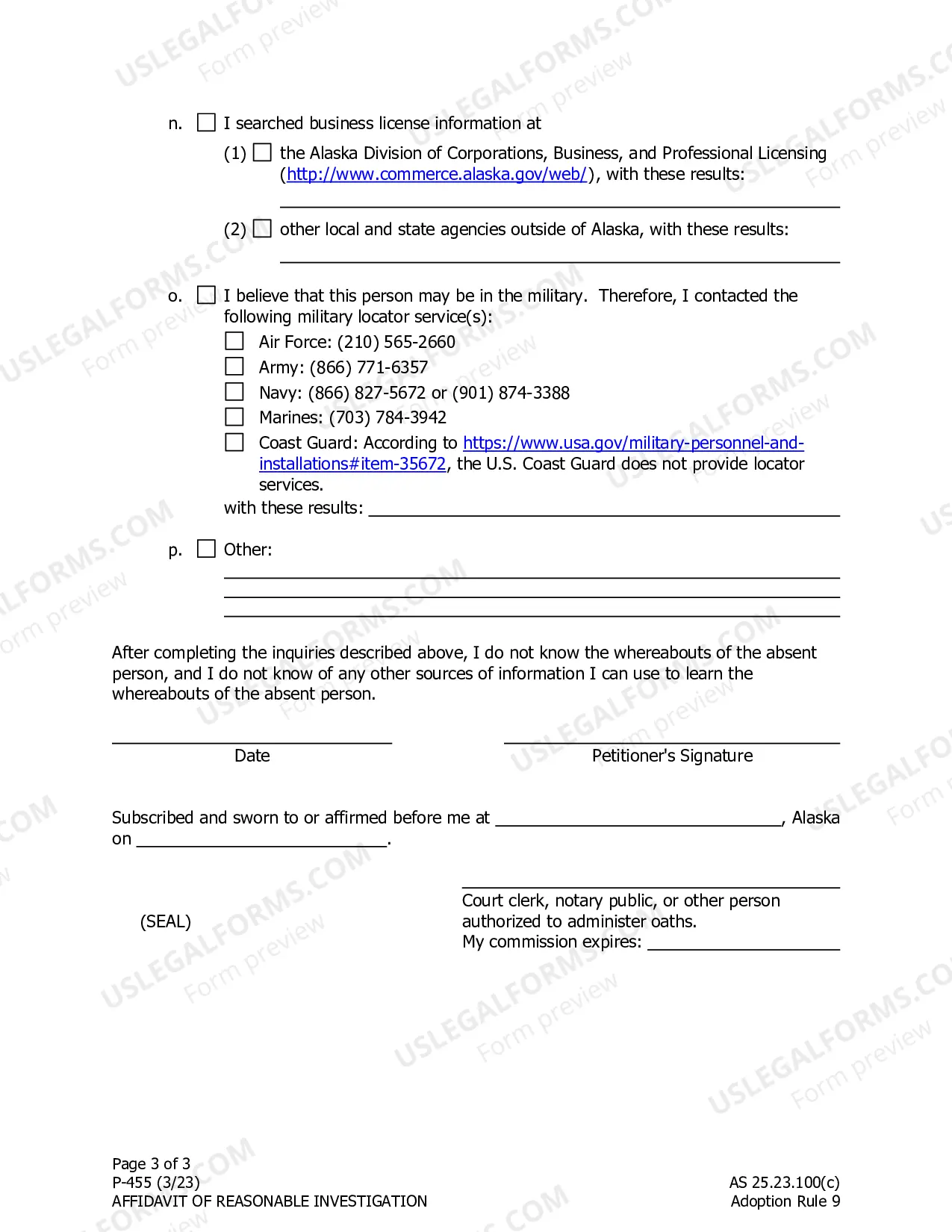 Preview Affidavit of Reasonable Investigation
