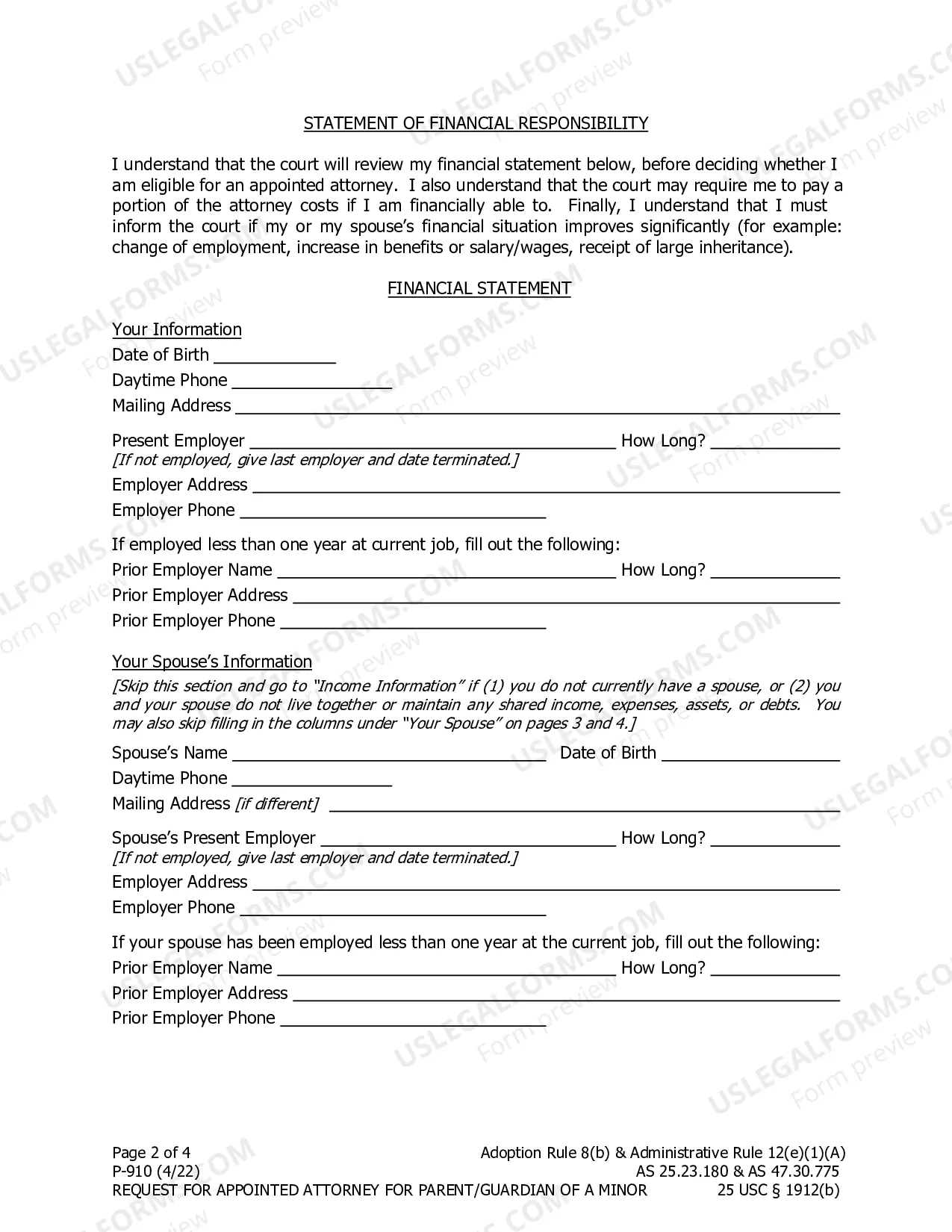 Preview Request for Appointed Attorney for Parent/Guardian of a Minor