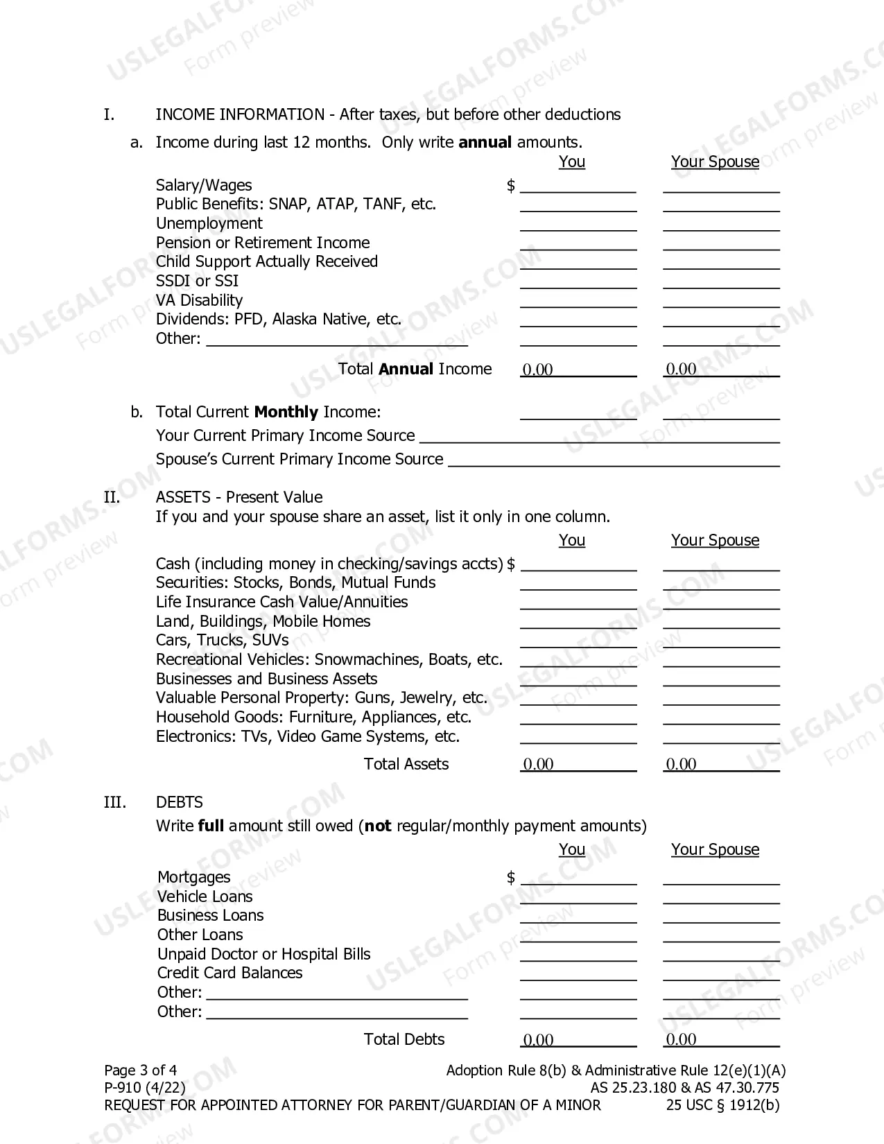 Preview Request for Appointed Attorney for Parent/Guardian of a Minor