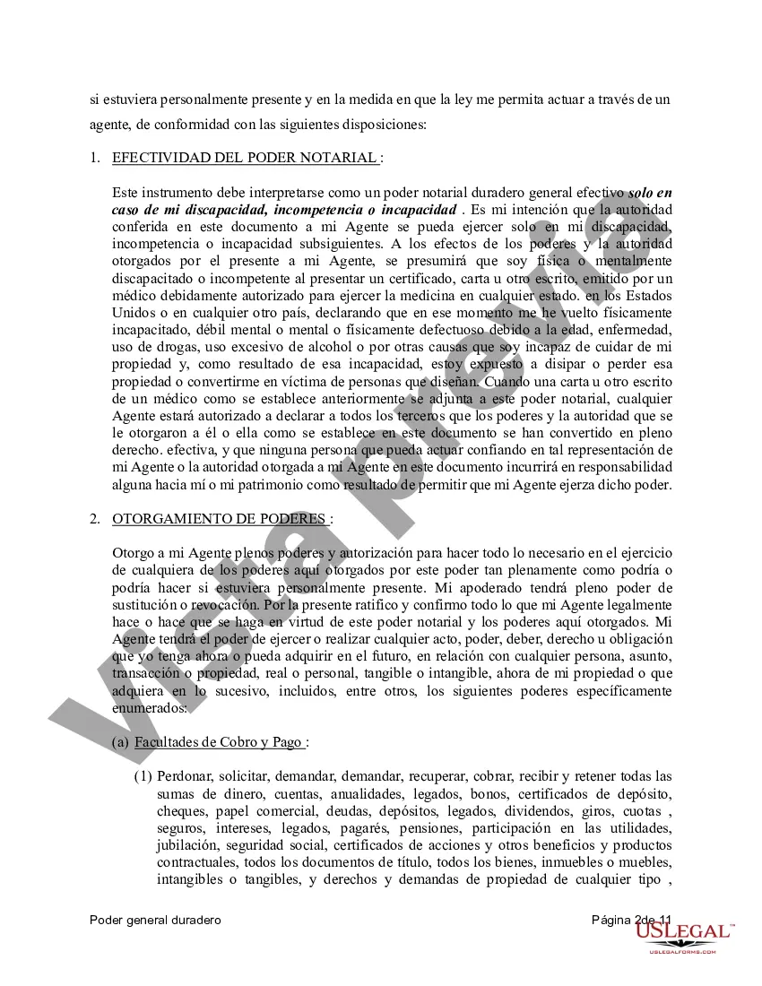 Preview Poder general duradero para la propiedad y las finanzas o efectivo financiero en caso de incapacidad