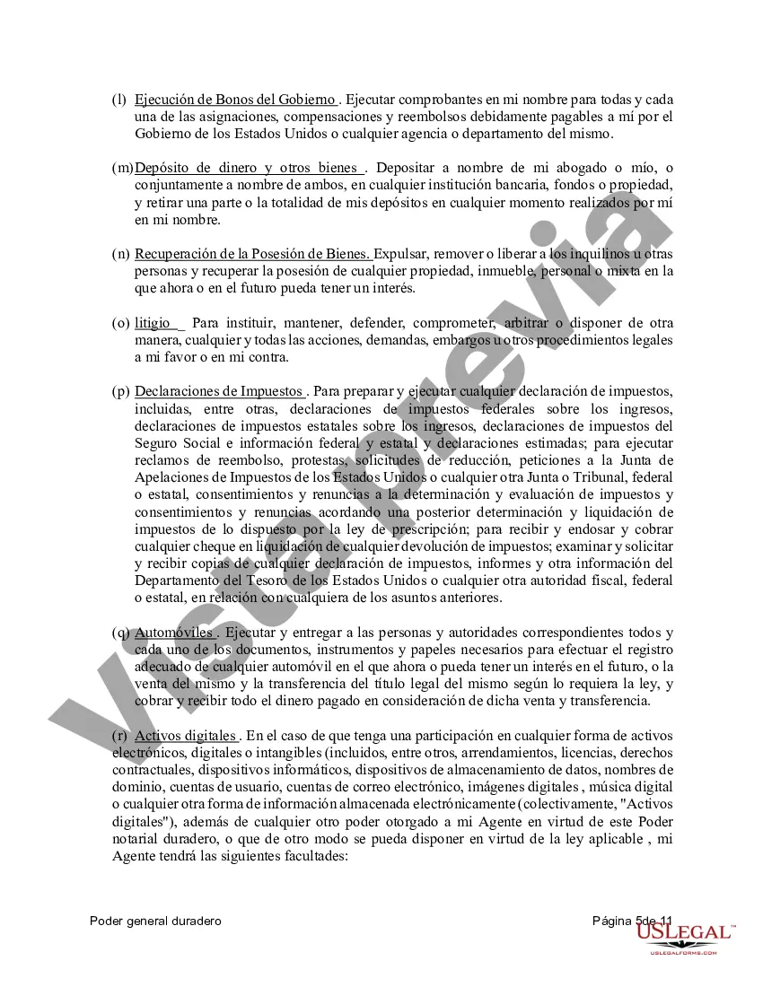 Preview Poder general duradero para la propiedad y las finanzas o efectivo financiero en caso de incapacidad