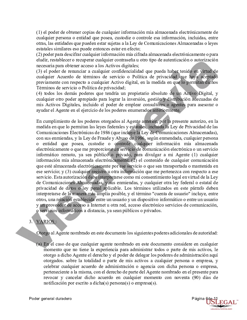 Preview Poder general duradero para la propiedad y las finanzas o efectivo financiero en caso de incapacidad