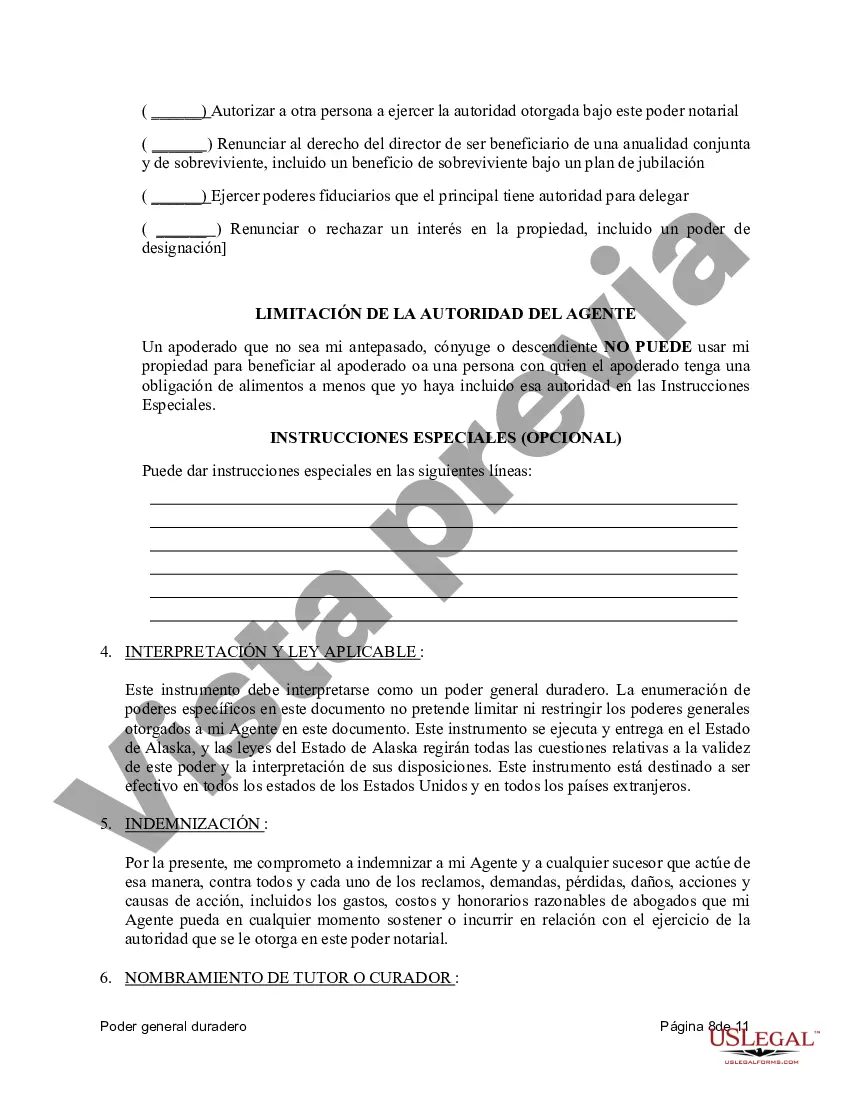 Preview Poder general duradero para la propiedad y las finanzas o efectivo financiero en caso de incapacidad