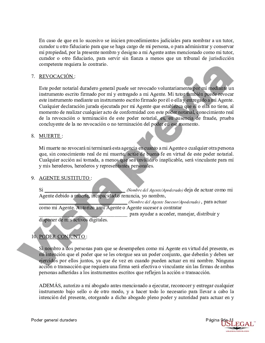 Preview Poder general duradero para la propiedad y las finanzas o efectivo financiero en caso de incapacidad