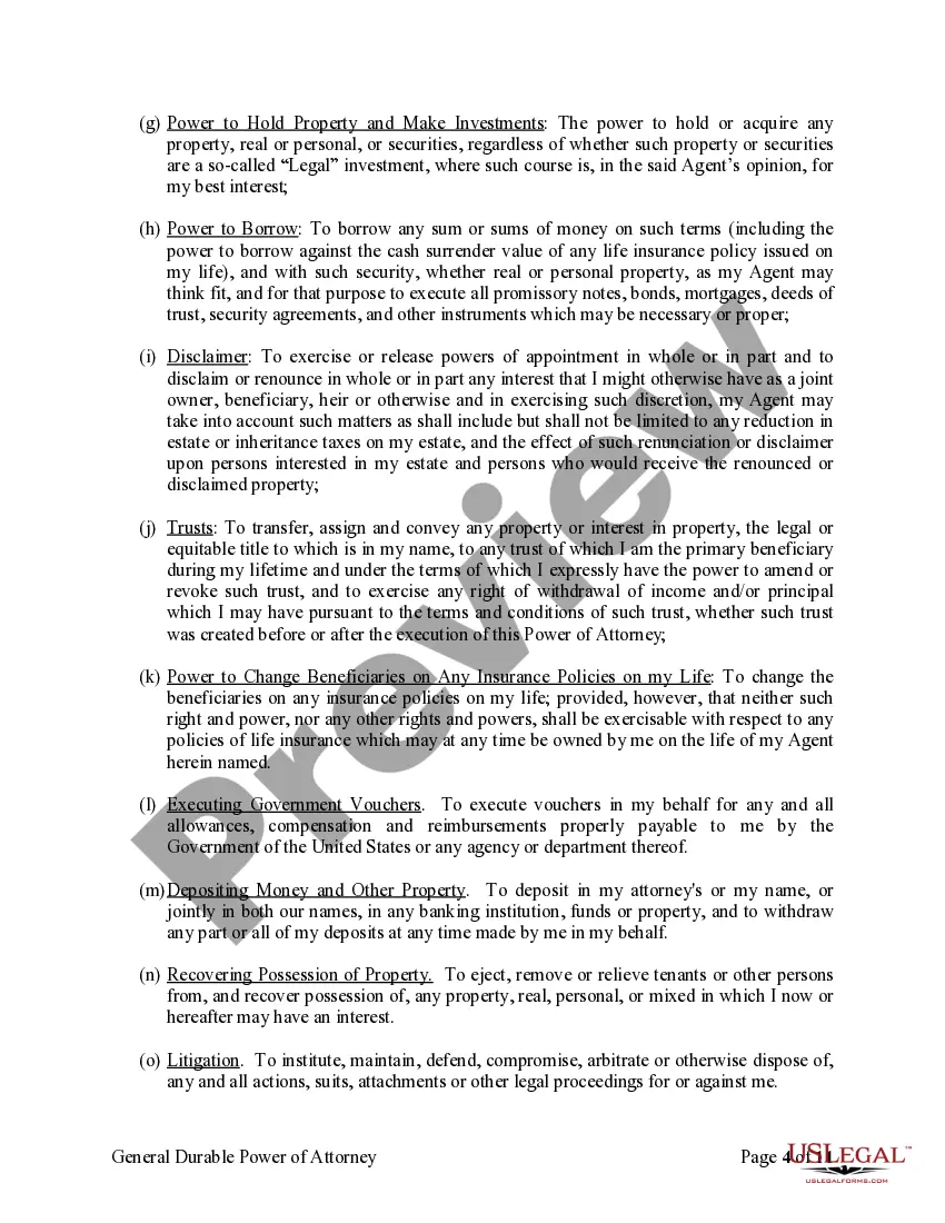 Preview General Durable Power of Attorney for Property and Finances or Financial Effective upon Disability