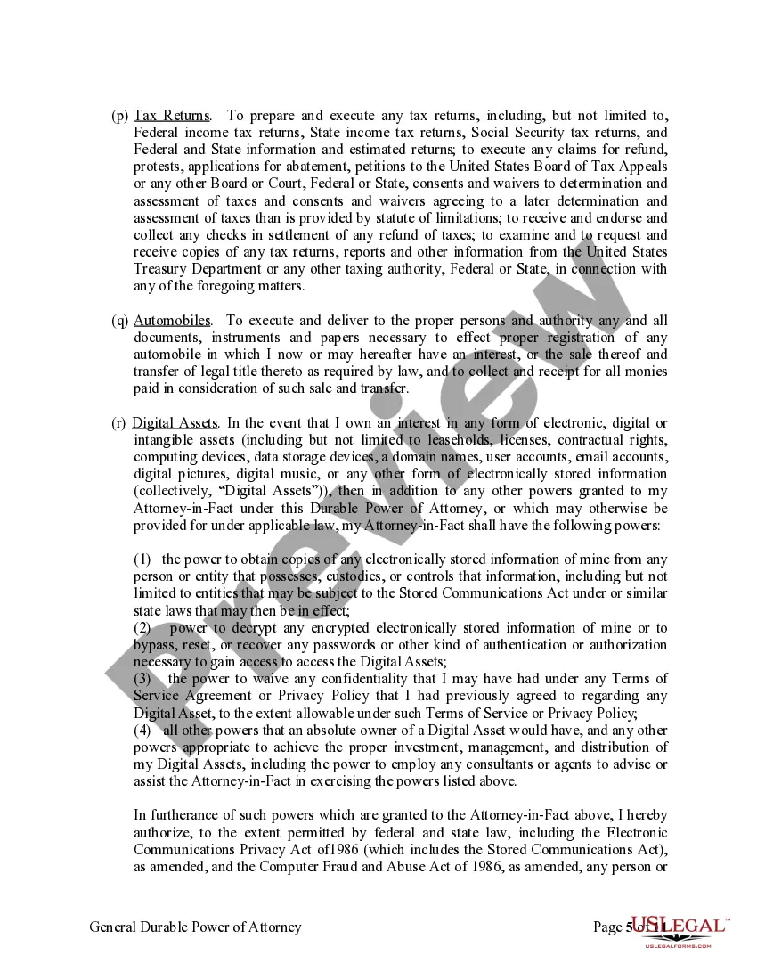 Preview General Durable Power of Attorney for Property and Finances or Financial Effective upon Disability