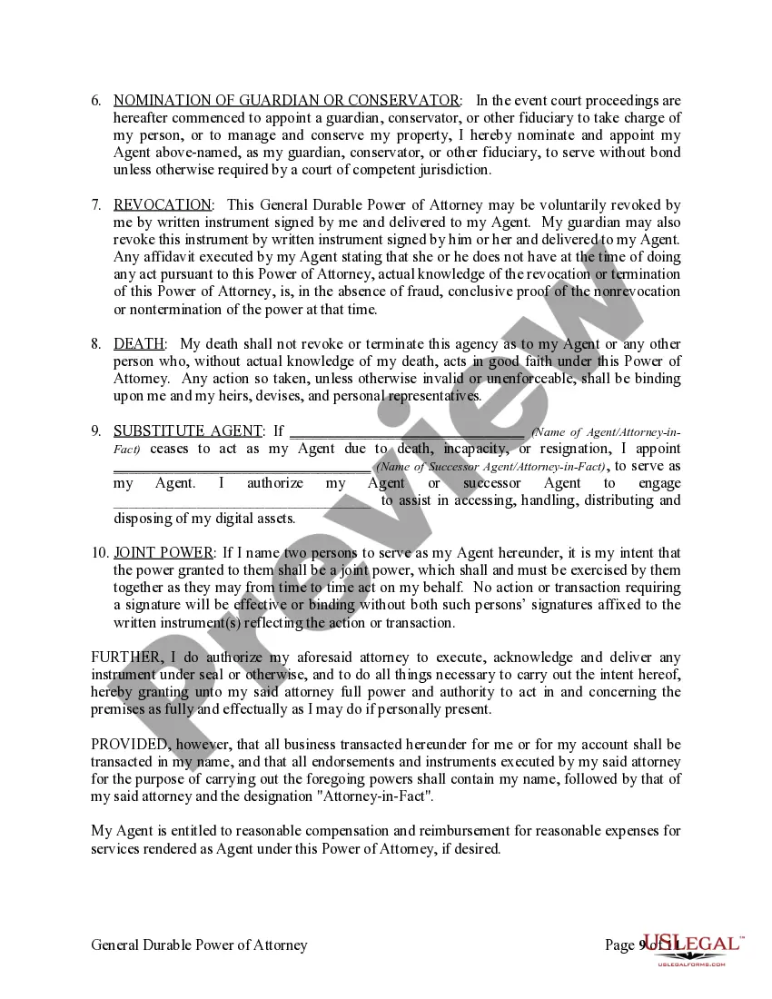 Preview General Durable Power of Attorney for Property and Finances or Financial Effective upon Disability