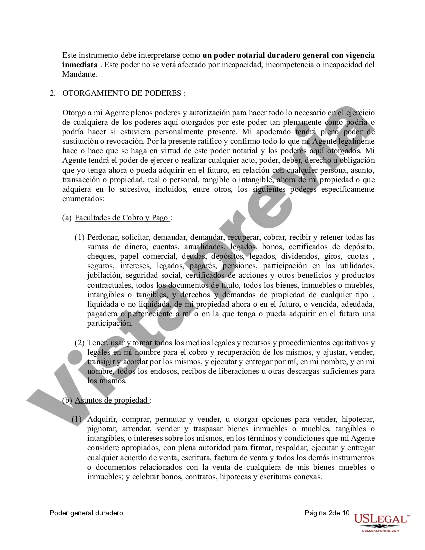 Preview Poder General Duradero para Bienes y Finanzas o Financiero Efectivo Inmediatamente