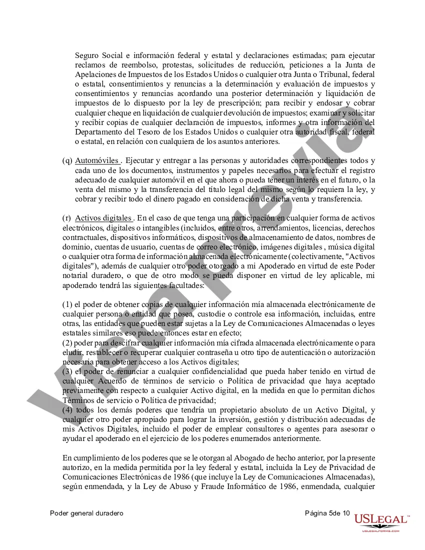 Preview Poder General Duradero para Bienes y Finanzas o Financiero Efectivo Inmediatamente