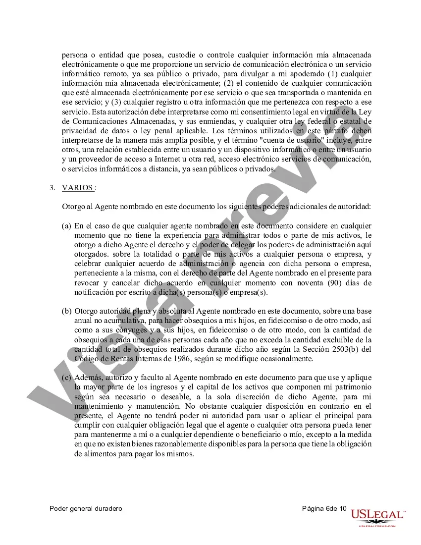 Preview Poder General Duradero para Bienes y Finanzas o Financiero Efectivo Inmediatamente