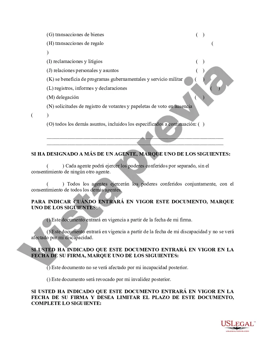 Preview Forma estatutaria de poder notarial duradero: general, limitado, duradero