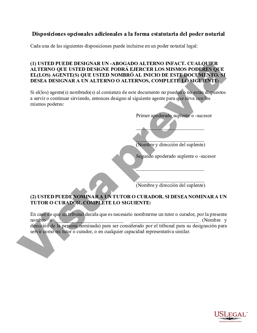 Preview Forma estatutaria de poder notarial duradero: general, limitado, duradero