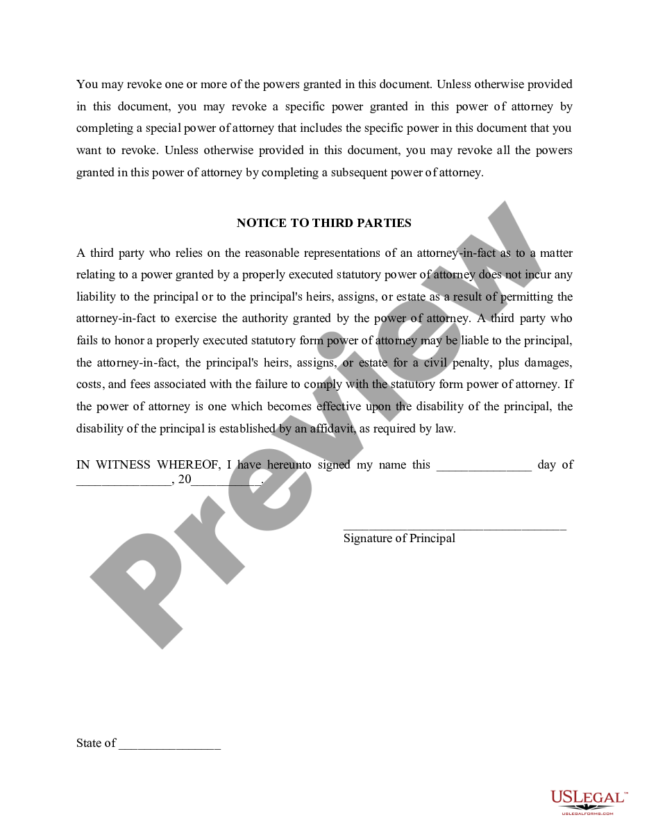 page 2 Statutory Form of Durable Power of Attorney - General, Limited, Durable preview