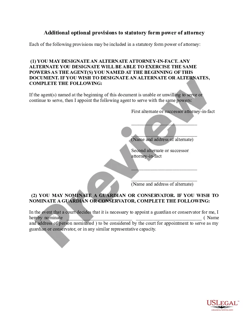 Preview Statutory Form of Durable Power of Attorney - General, Limited, Durable