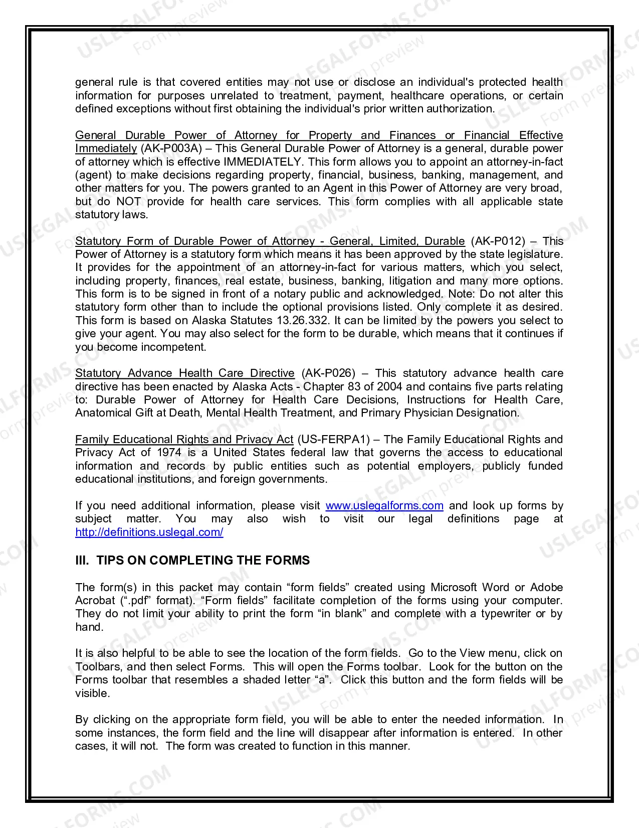 Preview Alaska Young Adult Power of Attorney Package