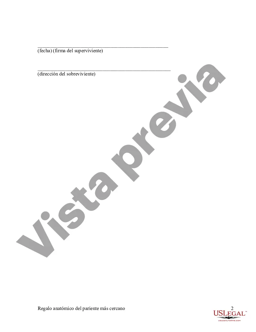 Preview Obsequio anatómico por pariente más cercano, tutor, agente o persona autorizada