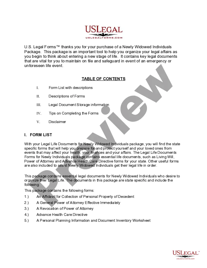 Preview Alaska Newly Widowed Individuals Package