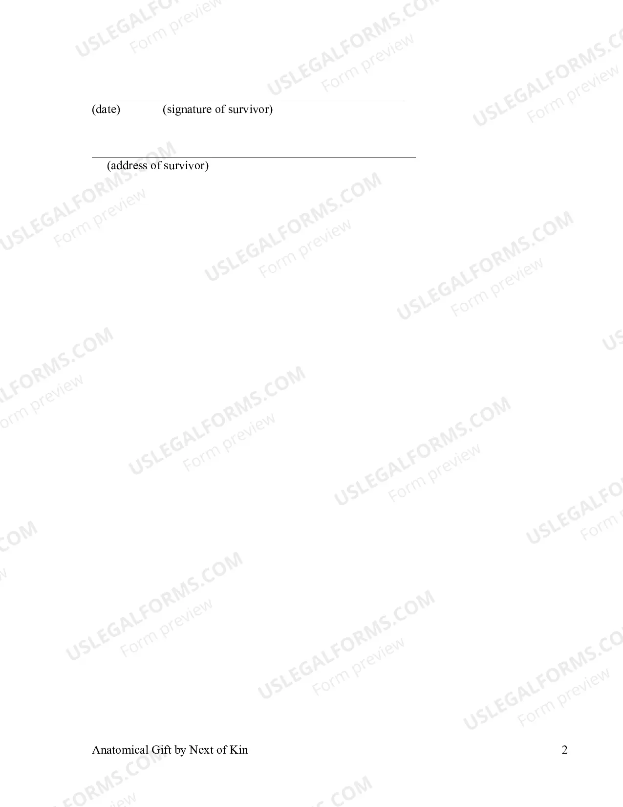 Preview Anatomical Gift by Next of Kin, Guardian, Agent, or Authorized Person