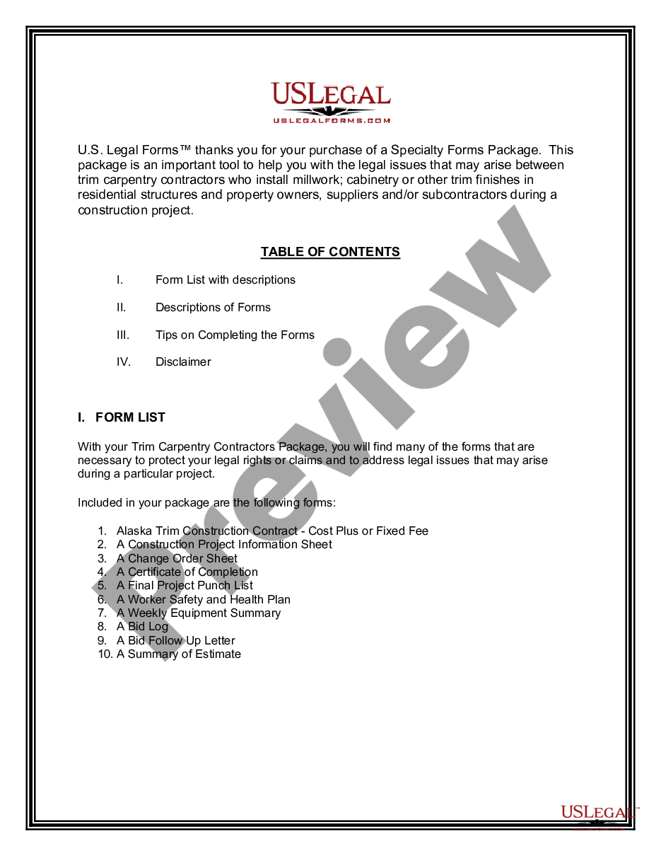 page 1 Trim Carpentry Contractor Package preview