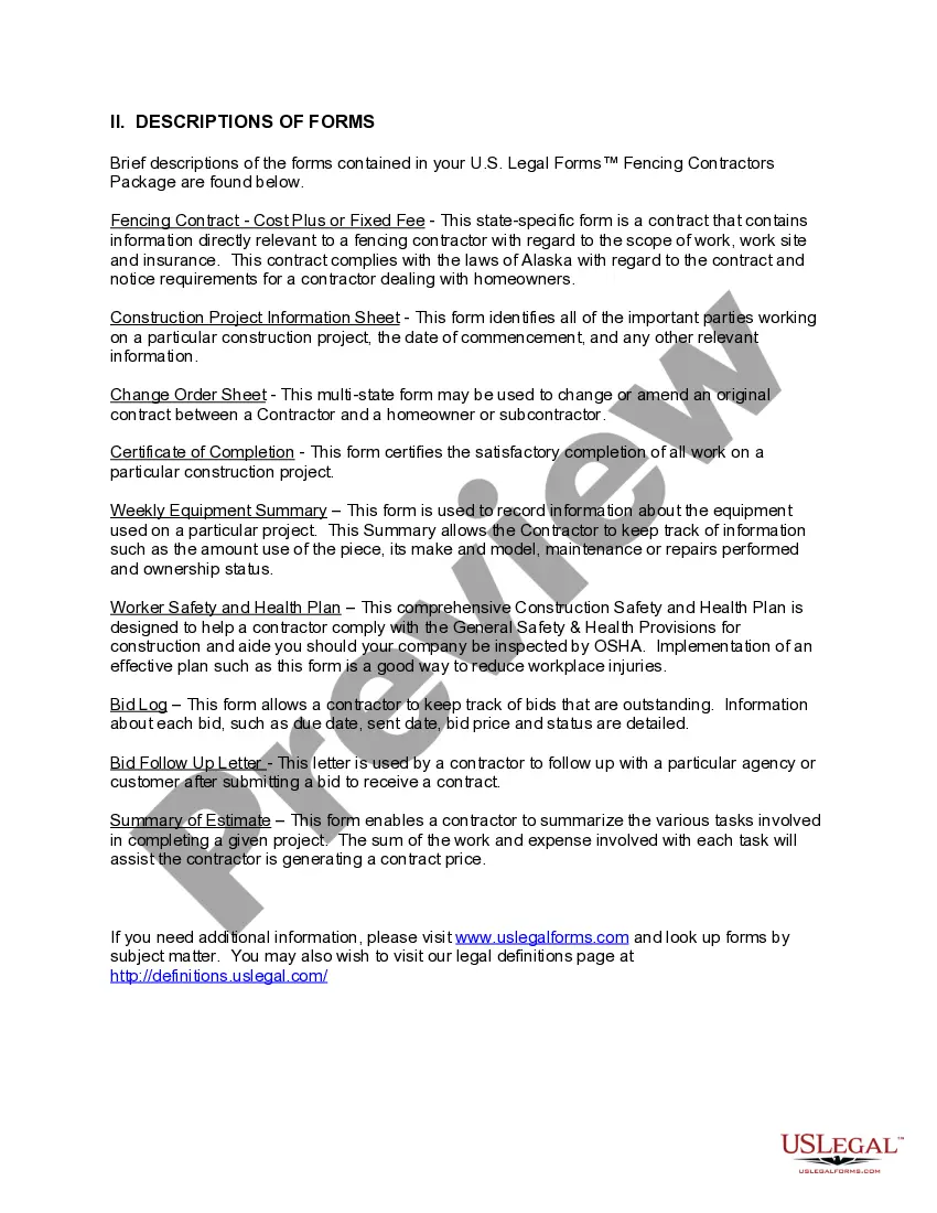 Get Alaska Fencing Contractor Package Preview Alaska Fencing Contractor Package