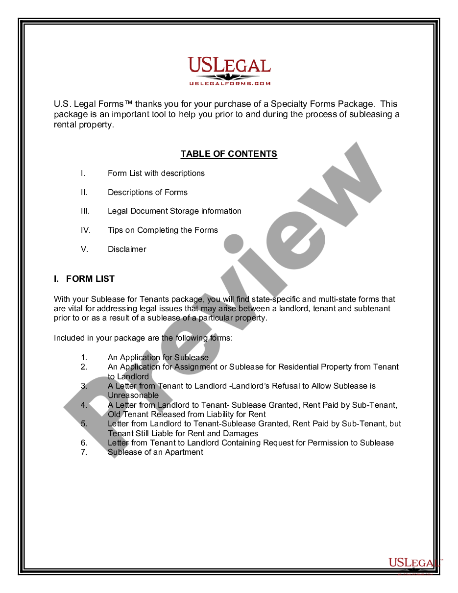 page 1 Landlord Tenant Sublease Package preview